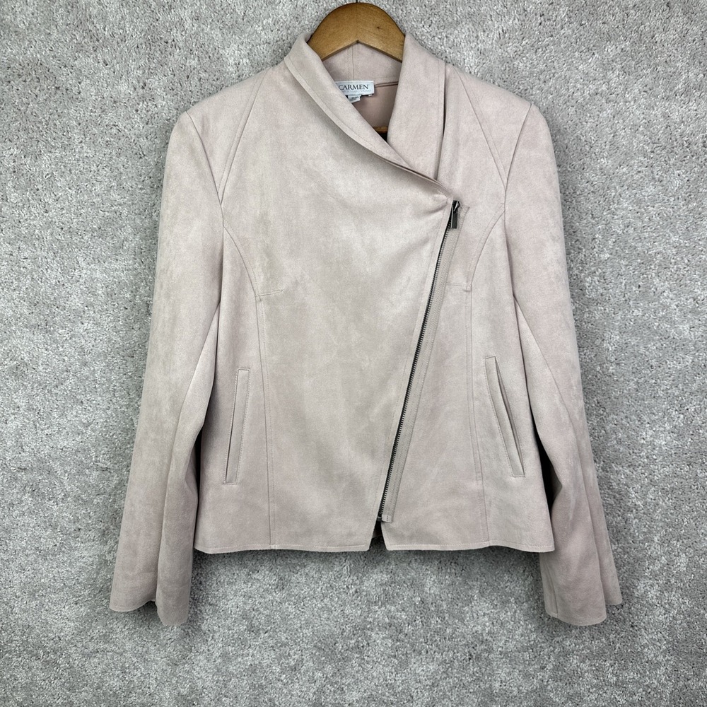 Carmenā Marc Valvo Moto Jacket Womens M Pink Soft Edgy Faux Leather Zipper